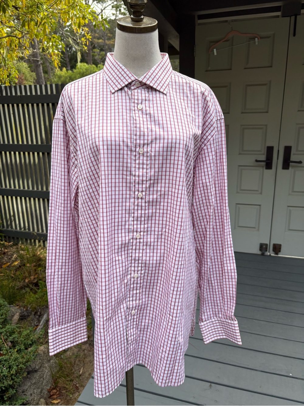 Brioni Red and White Windowpane Dress Shirt